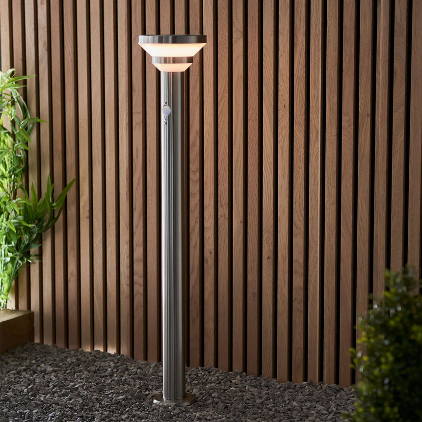 Halton Solar Bollard Light Brushed Stainless w/ PIR - Comet Lighting