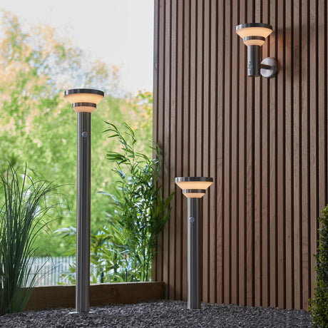 Halton Solar Bollard Light Brushed Stainless w/ PIR - Comet Lighting