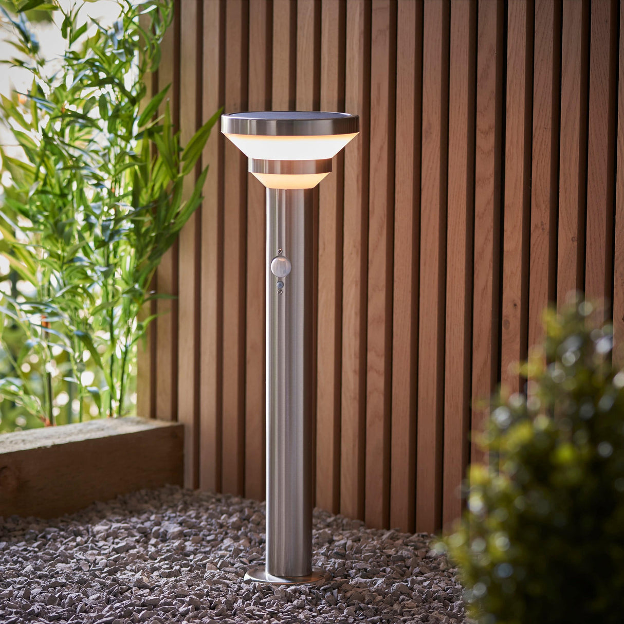 Halton Solar Post Light Brushed Stainless w/ PIR - Comet Lighting