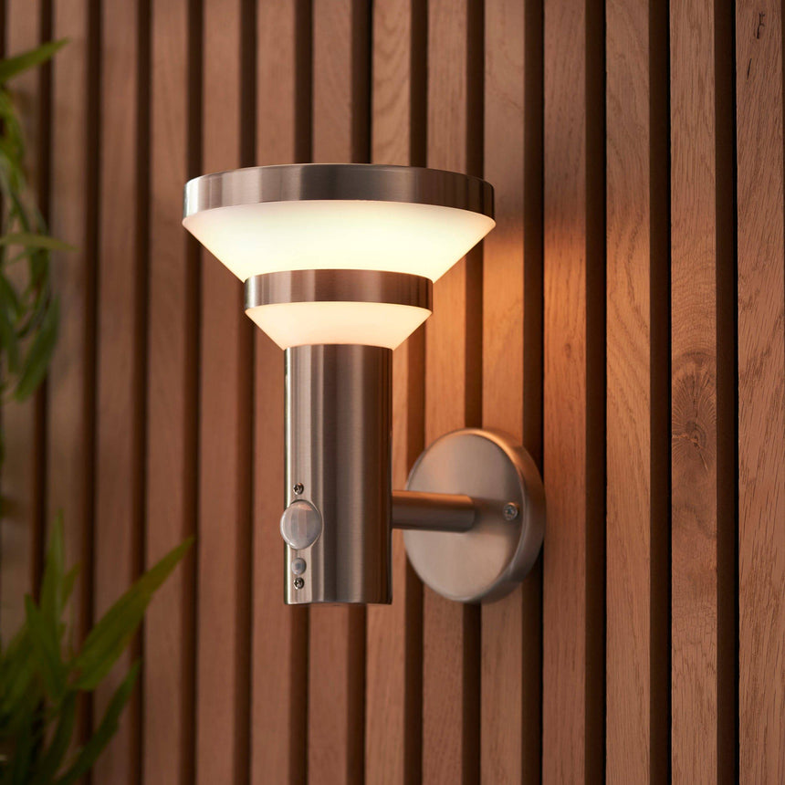 Halton Solar Wall Light Brushed Stainless w/ PIR - Comet Lighting