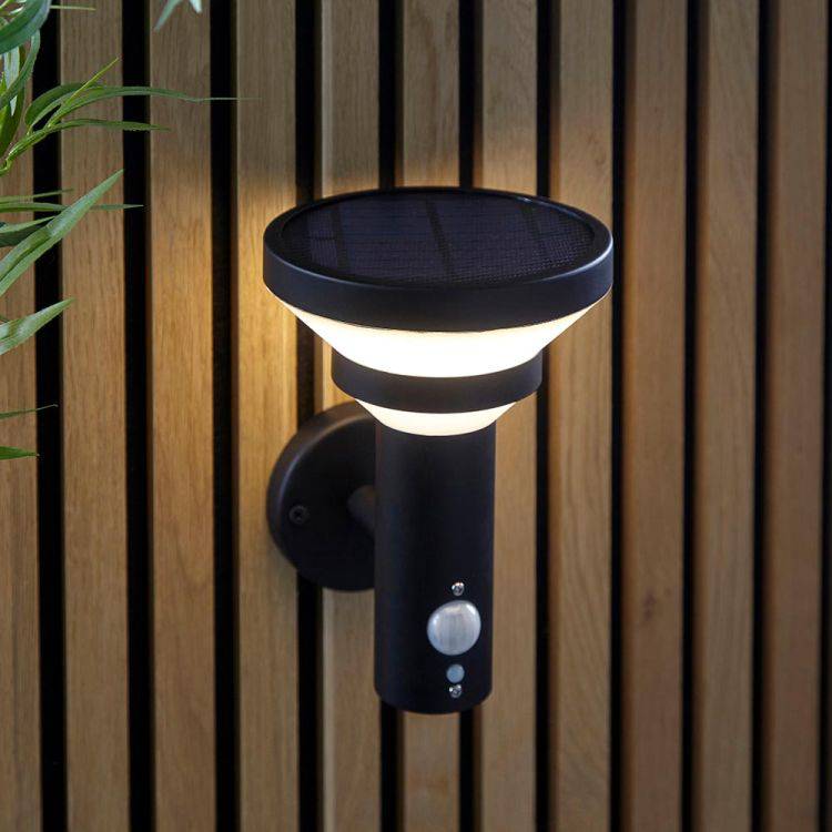 Halton Solar Wall Light Matt Black w/ Sensor - Comet Lighting