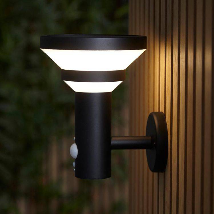 Halton Solar Wall Light Matt Black w/ Sensor - Comet Lighting