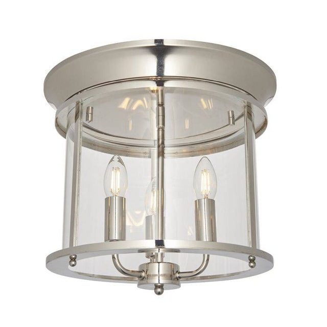 Hamworth 3Lt Flush Ceiling Light Bright Nickel - Comet Lighting