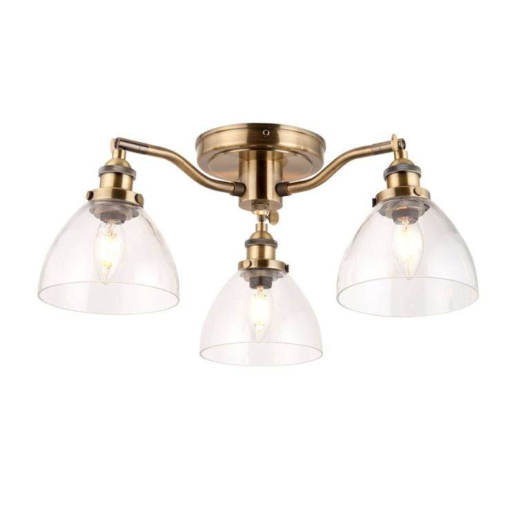 Hansen 3Lt Semi-Flush Ceiling Light Antique Brass - Comet Lighting