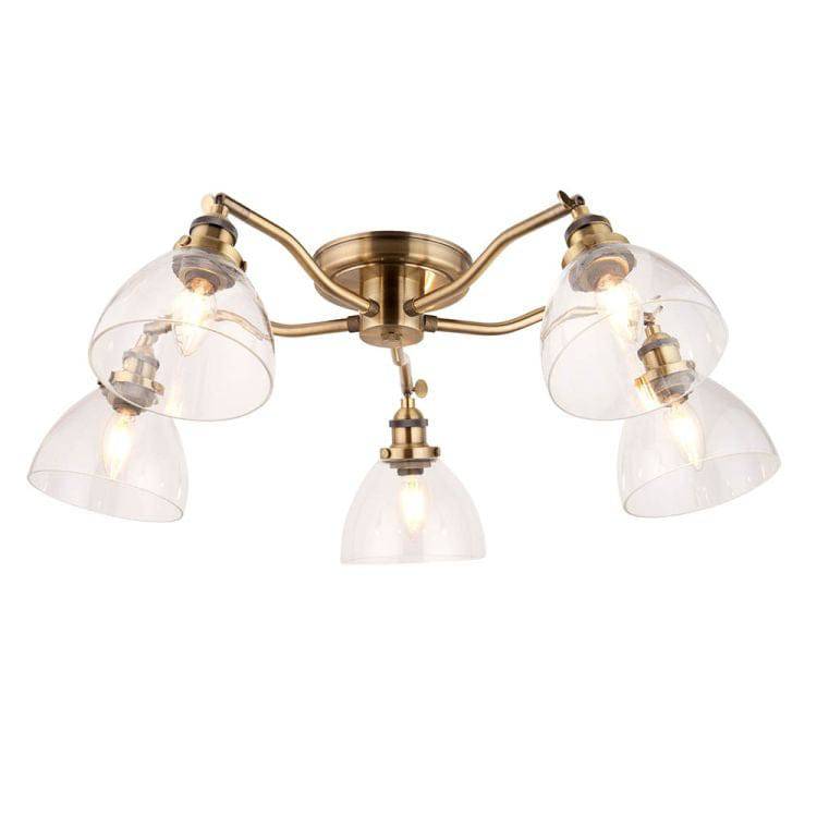 Hansen 5Lt Semi-Flush Ceiling Light Antique Brass - Comet Lighting