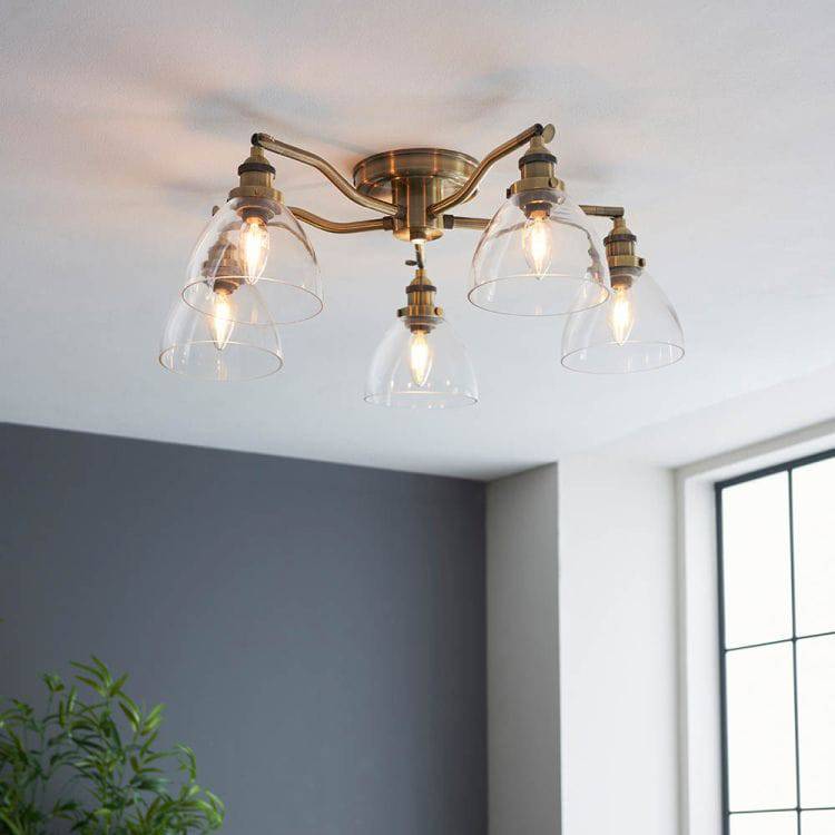 Hansen 5Lt Semi-Flush Ceiling Light Antique Brass - Comet Lighting