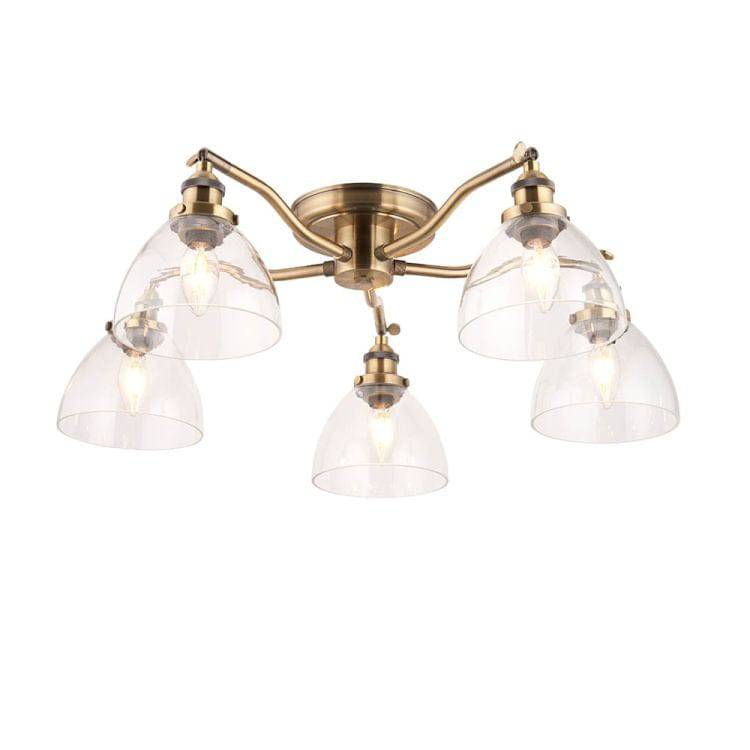 Hansen 5Lt Semi-Flush Ceiling Light Antique Brass - Comet Lighting