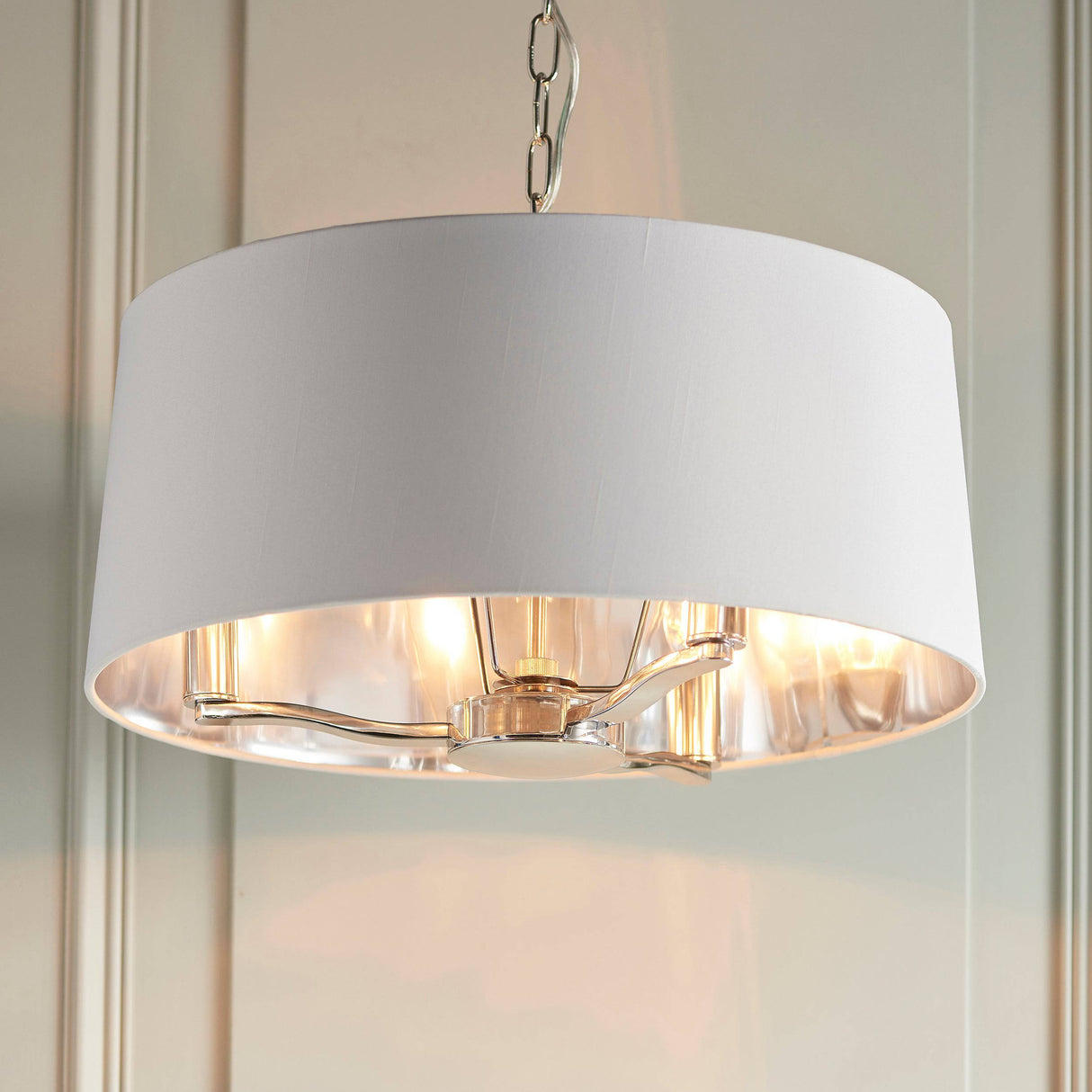 Harvey 3-Light Pendant Ceiling Light Nickel & White Shade - Comet Lighting