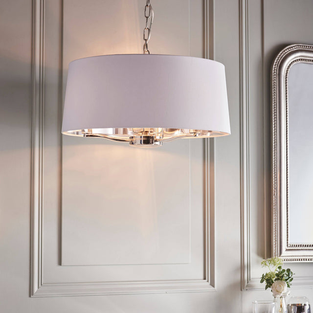 Harvey 3-Light Pendant Ceiling Light Nickel & White Shade - Comet Lighting