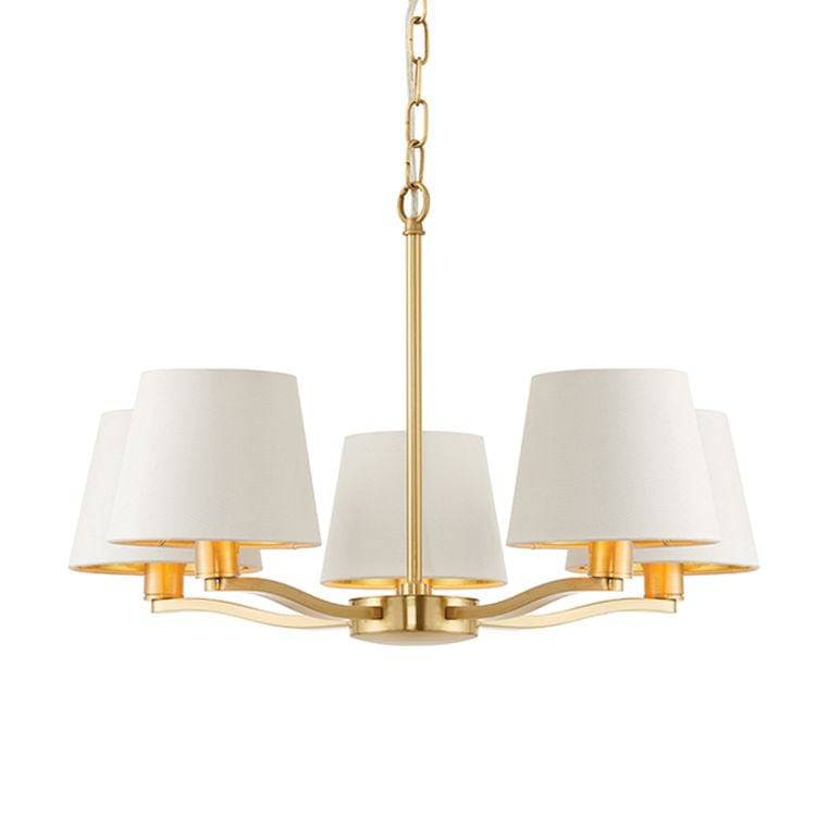 Harvey 5-Light Pendant Ceiling Light Gold & White Shades - Comet Lighting