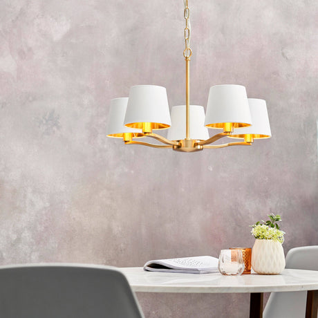 Harvey 5-Light Pendant Ceiling Light Gold & White Shades - Comet Lighting