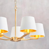 Harvey 5-Light Pendant Ceiling Light Gold & White Shades - Comet Lighting