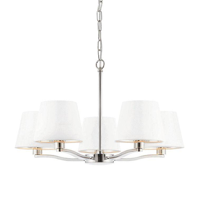 Harvey 5-Light Pendant Ceiling Light Nickel & White Shades - Comet Lighting