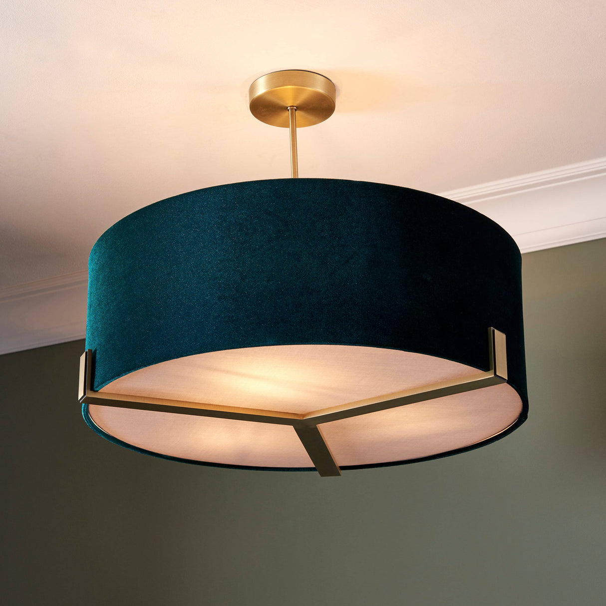 Hayfield 3-Light Pendant Ceiling Light Green Velvet Shade - Comet Lighting