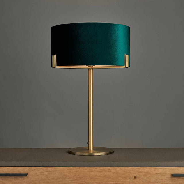 Hayfield Table Lamp Green Velvet Shade - Comet Lighting