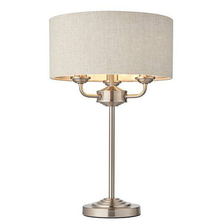 Highclere 3-Light Table Lamp with Natural Linen Shade - Comet Lighting