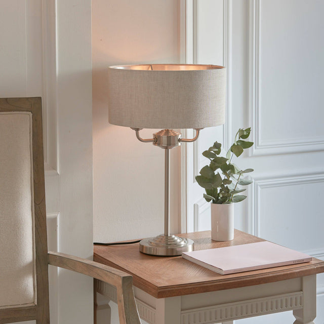 Highclere 3-Light Table Lamp with Natural Linen Shade - Comet Lighting