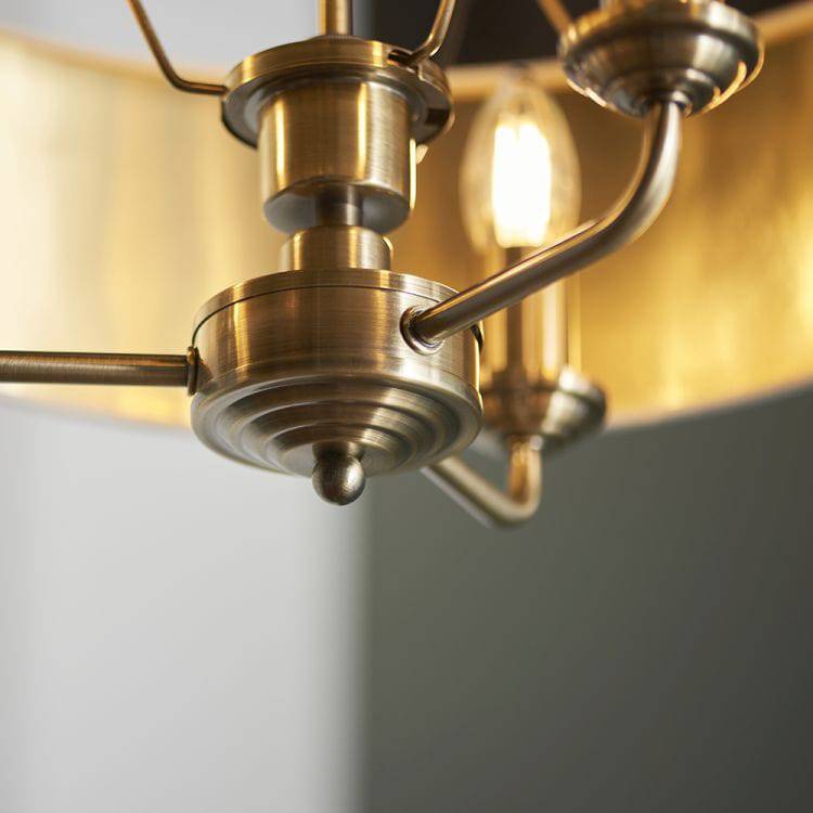 Highclere 3Lt Pendant Ceiling Light Antique Brass - Comet Lighting