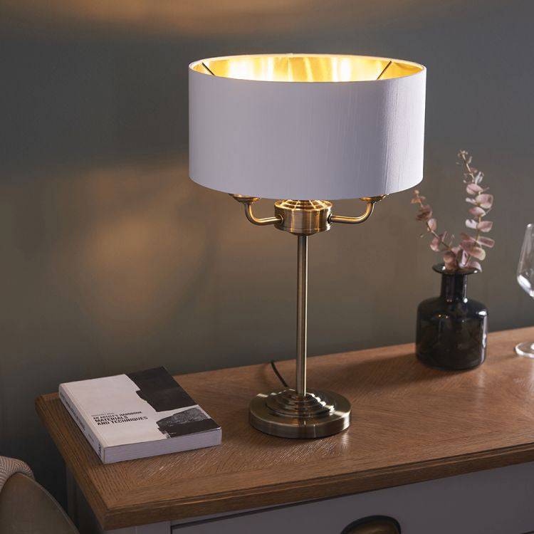 Highclere 3Lt Table Lamp Antique Brass - Comet Lighting