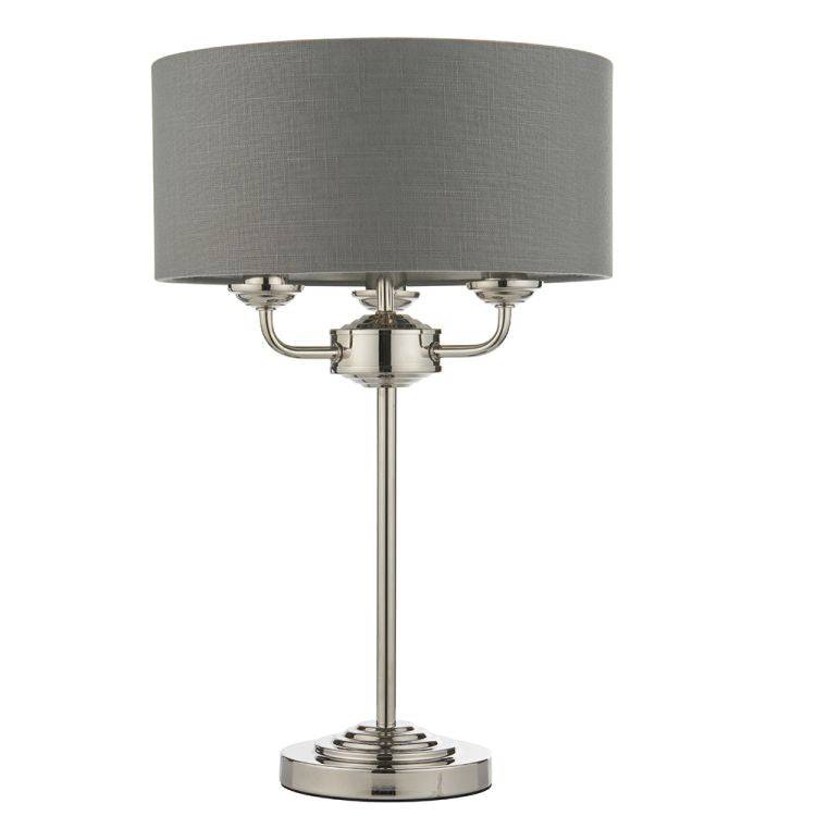 Highclere 3Lt Table Lamp Bright Nickel - Comet Lighting