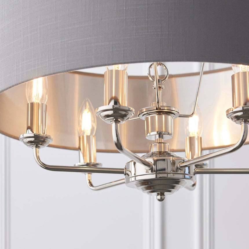 Highclere 6-Light Pendant Ceiling Light with Charcoal Shade - Comet Lighting