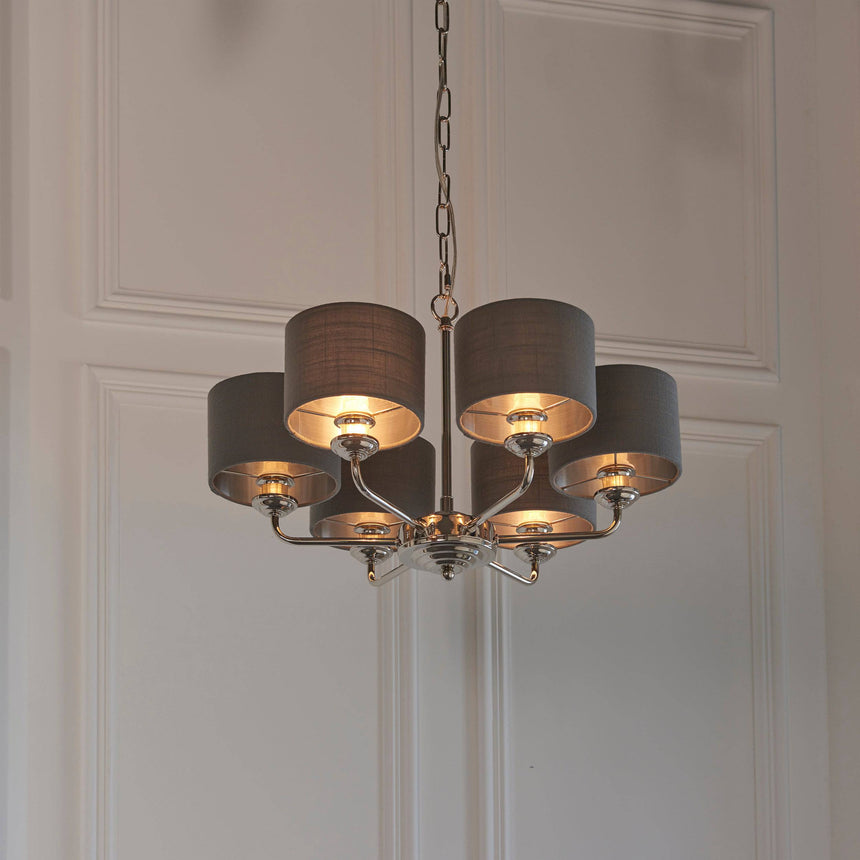 Highclere 6-Light Pendant Ceiling Light with Charcoal Shades - Comet Lighting