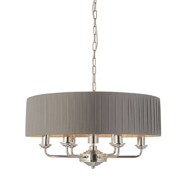 Highclere 6-Light Pendant Ceiling Light with Charcoal Silk Shade - Comet Lighting