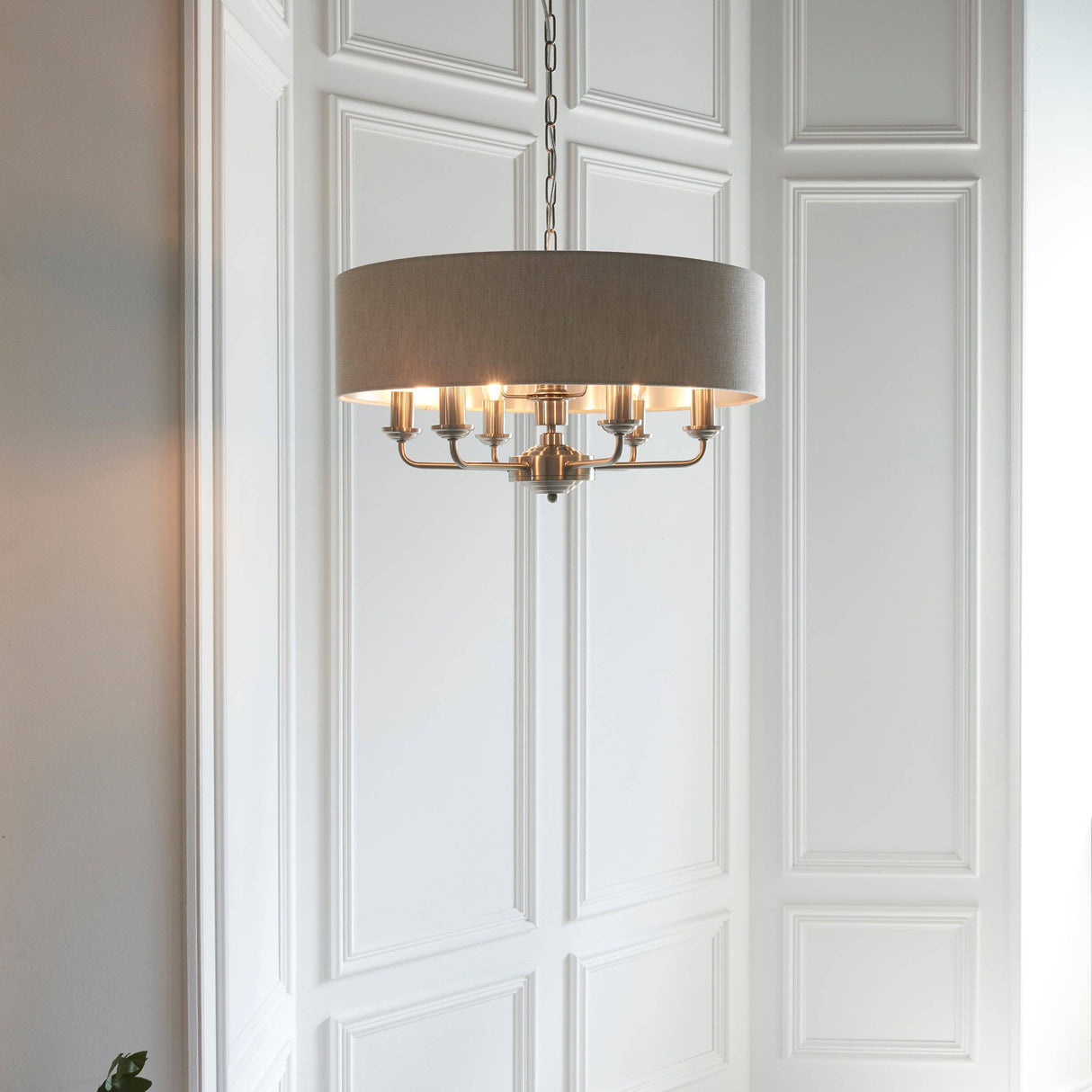 Highclere 6-Light Pendant Ceiling Light with Natural Linen Shade - Comet Lighting