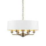 Highclere 6Lt Pendant Antique Brass w/ White Shade - Comet Lighting