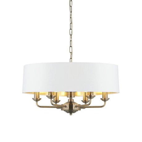 Highclere 6Lt Pendant Antique Brass w/ White Shade - Comet Lighting