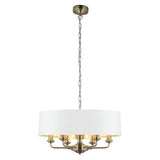 Highclere 6Lt Pendant Antique Brass w/ White Shade - Comet Lighting