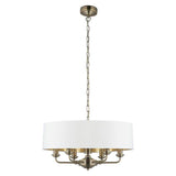 Highclere 6Lt Pendant Antique Brass w/ White Shade - Comet Lighting