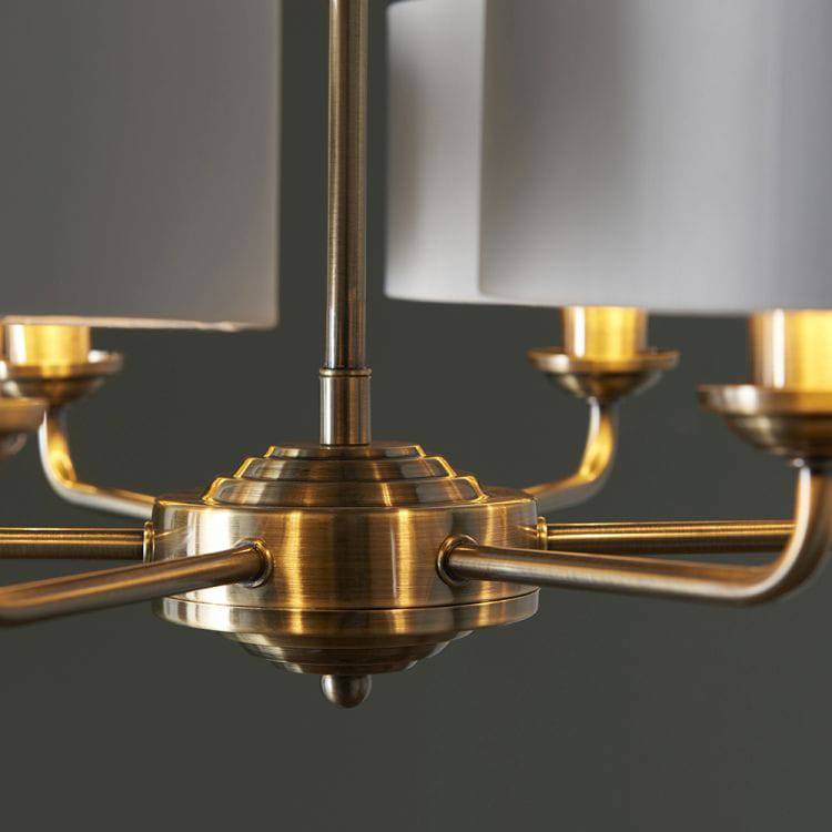 Highclere 6Lt Pendant Antique Brass w/ White Shades - Comet Lighting