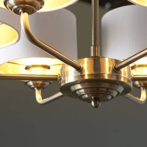 Highclere 6Lt Pendant Antique Brass w/ White Shades - Comet Lighting