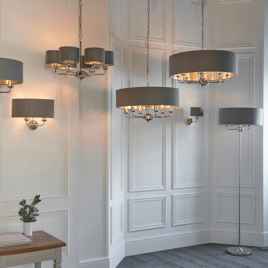 Highclere 8-Light Pendant Ceiling Light with Charcoal Shade - Comet Lighting