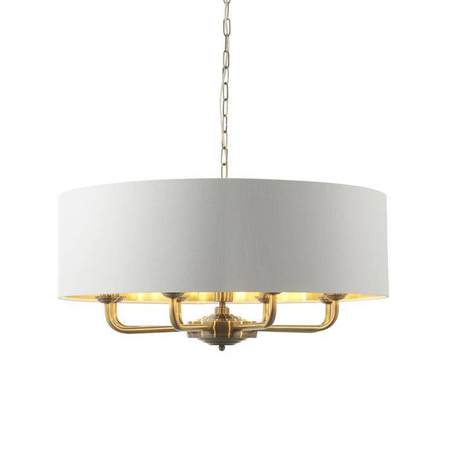 Highclere 8Lt Pendant Antique Brass w/ White Shade - Comet Lighting