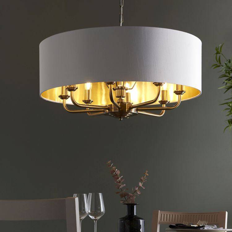 Highclere 8Lt Pendant Antique Brass w/ White Shade - Comet Lighting