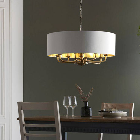 Highclere 8Lt Pendant Antique Brass w/ White Shade - Comet Lighting