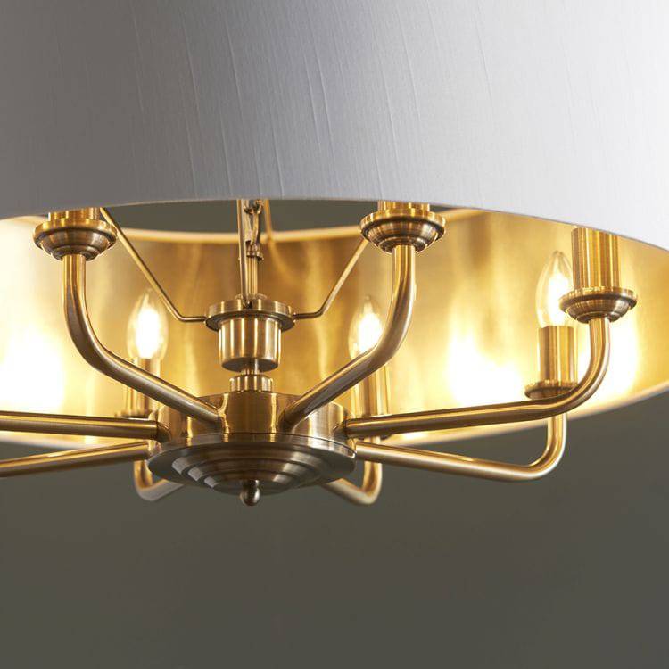 Highclere 8Lt Pendant Antique Brass w/ White Shade - Comet Lighting