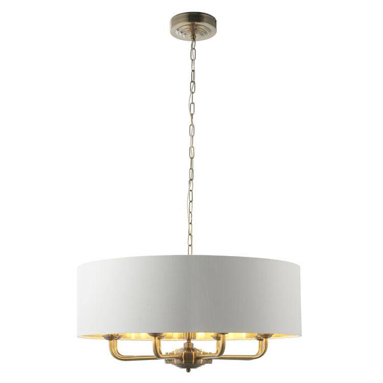 Highclere 8Lt Pendant Antique Brass w/ White Shade - Comet Lighting