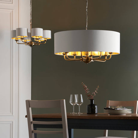 Highclere 8Lt Pendant Antique Brass w/ White Shade - Comet Lighting