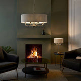 Highclere 8Lt Pendant Brushed Chrome w/ White Shade - Comet Lighting