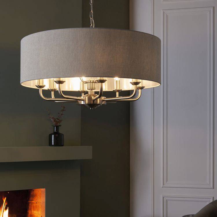 Highclere 8Lt Pendant Brushed Chrome w/ White Shade - Comet Lighting