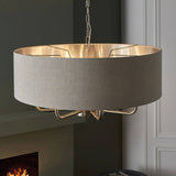 Highclere 8Lt Pendant Brushed Chrome w/ White Shade - Comet Lighting