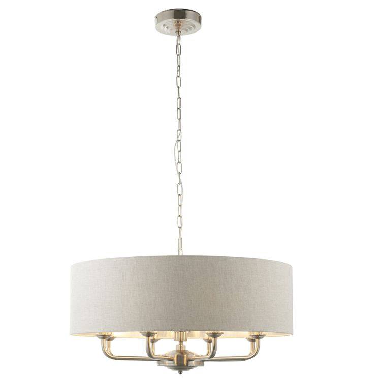 Highclere 8Lt Pendant Brushed Chrome w/ White Shade - Comet Lighting