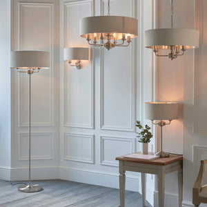 Highclere Floor Lamp with Natural Linen Shade - Comet Lighting