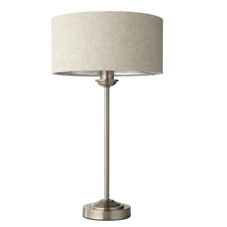 Highclere Table Lamp Brushed Chrome w/ Natural Shade - Comet Lighting