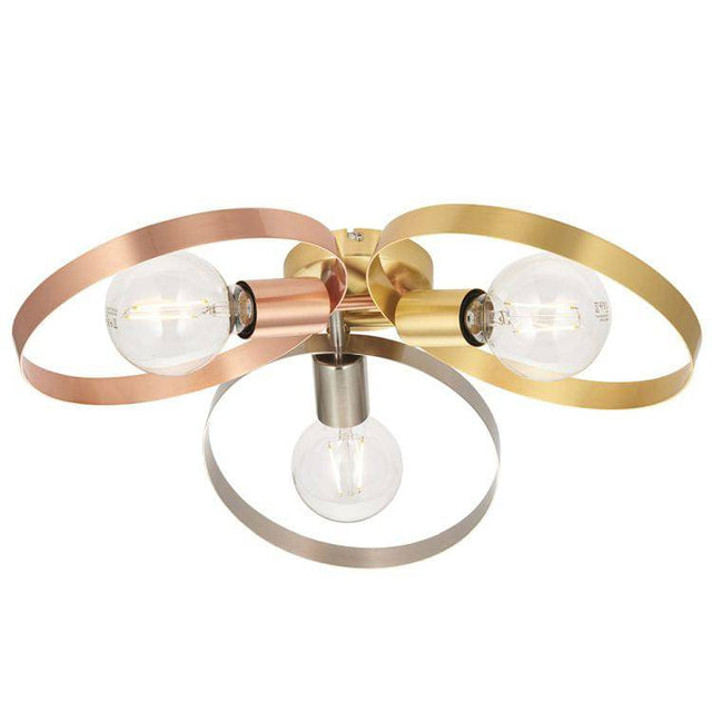 Hoop 3Lt Semi-Flush Ceiling Light Brushed Brass/Copper/Nickel - Comet Lighting