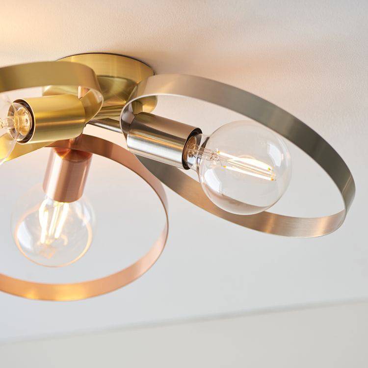 Hoop 3Lt Semi-Flush Ceiling Light Brushed Brass/Copper/Nickel - Comet Lighting