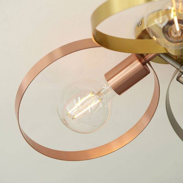 Hoop 3Lt Semi-Flush Ceiling Light Brushed Brass/Copper/Nickel - Comet Lighting